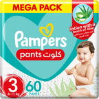 Pampers Baby-Dry Pants Diapers with Aloe Vera Lotion, 360 Fit & up to 100% Leakproof, Size 3, 6-11kg, Jumbo Pack, 60 Count