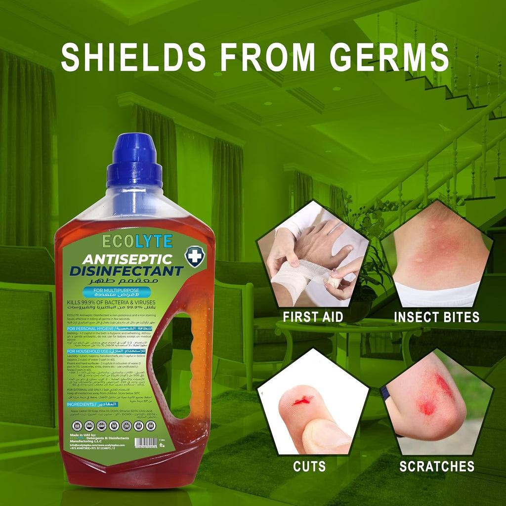 ECOLYTE+ Antiseptic Disinfectant, Premium Liquid for Effective Germ Protection Antibacterial & Personal Hygiene, Versatile & Effective, Used in Bathing, Laundry, All purpose Cleaner (1 Liter) — additional view 5