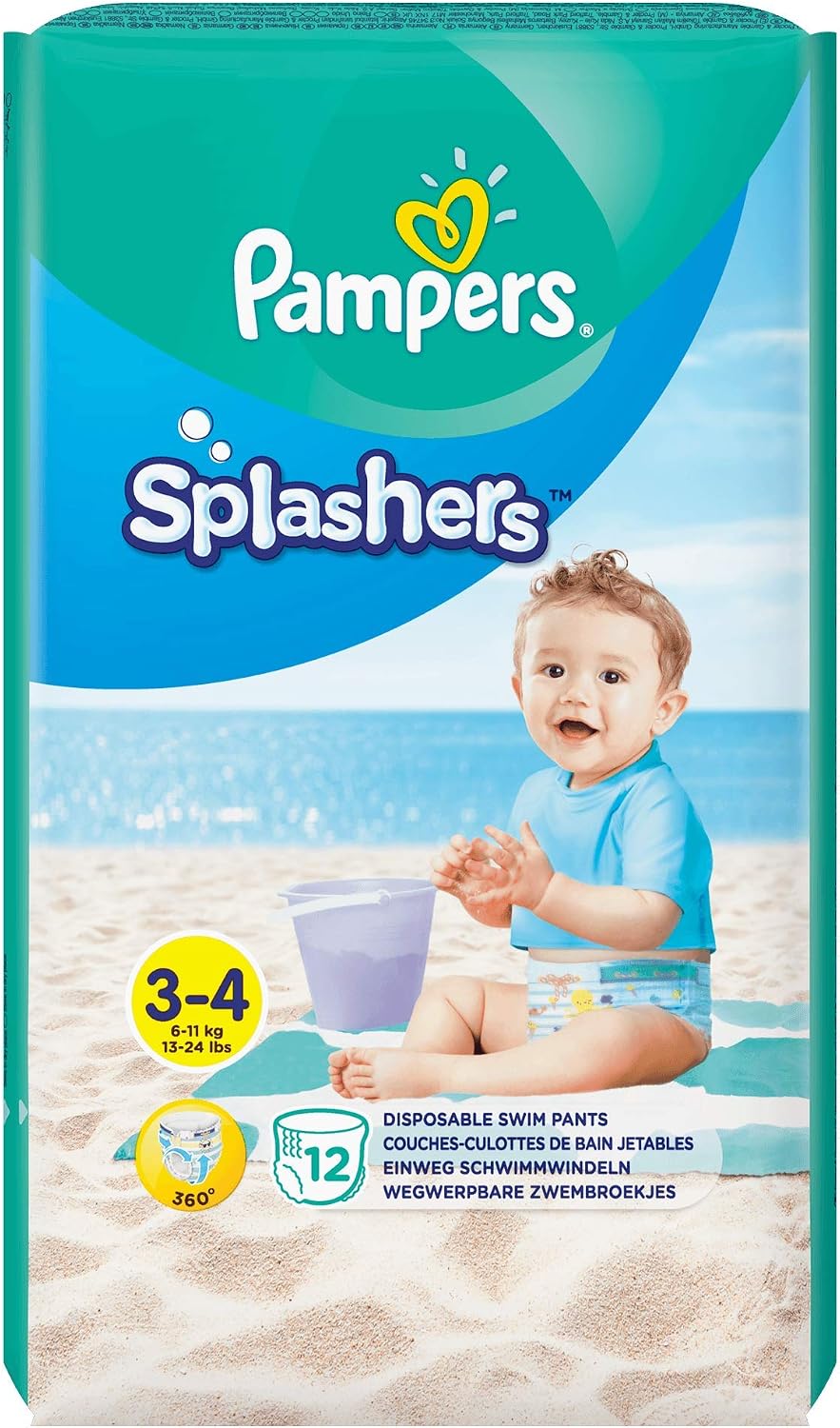 Pampers Splashers Disposable Swimming Trunks Size 3-4 (6-11kg) for Optimum Protection in the Water - 12 Nappies