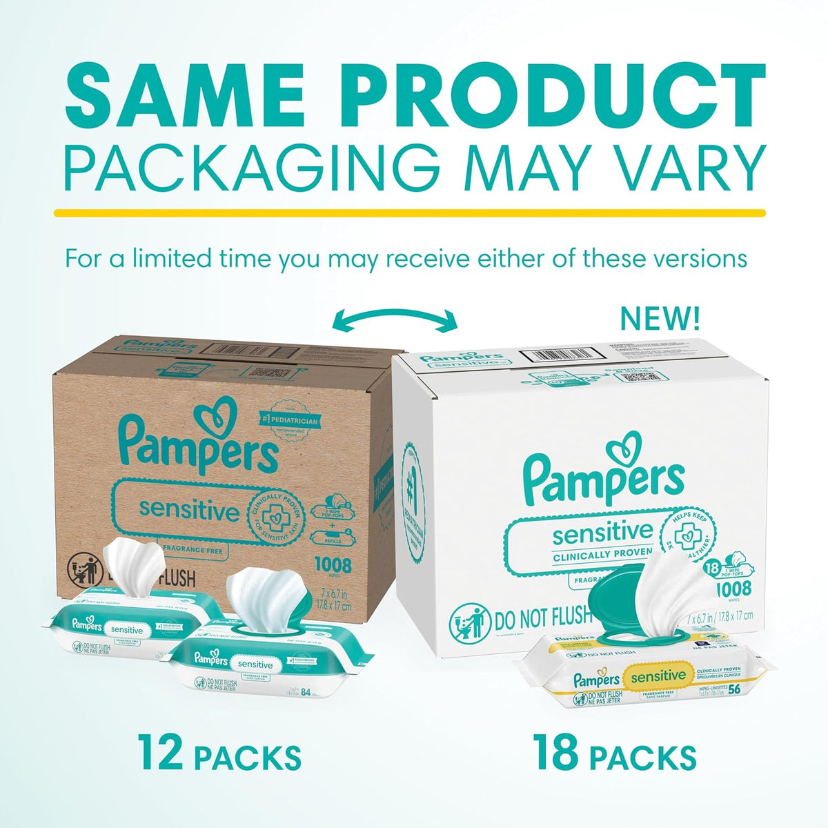 Pampers Sensitive Water Based Hypoallergenic and Unscented Baby Wipes Combo, 1008 count (Packaging May Vary)