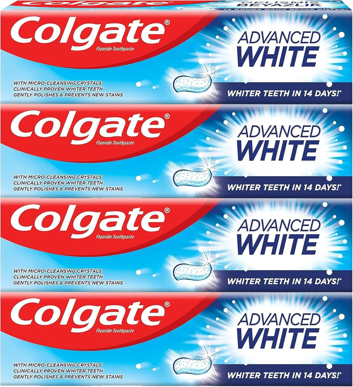 Colgate Toothpaste Advanced White, Whitening Toothpaste, 4x100 ml, 4 Pack — front product image