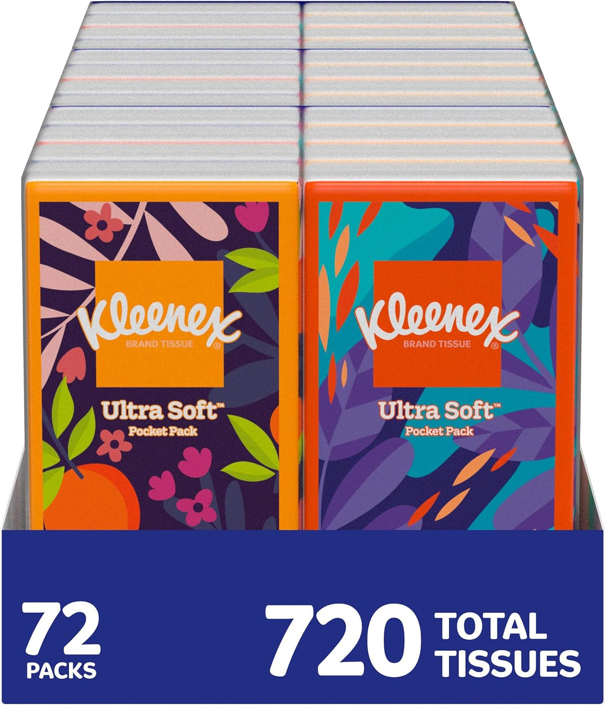 Kleenex On-The-Go Facial Tissues, 72 On-The-Go Packs (3 Trays of 24 Packs) (720 Total Tissues) — front product image