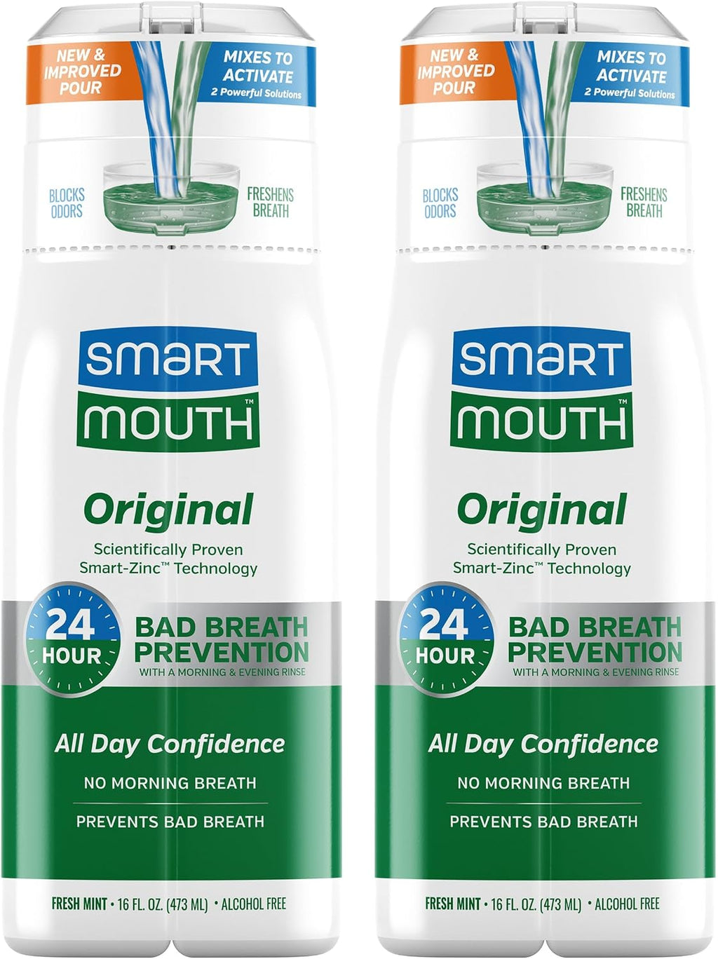 SmartMouth Original Zinc Activated Mouthwash, Fresh Mint, 16 fl oz, 2-Pack — front product image