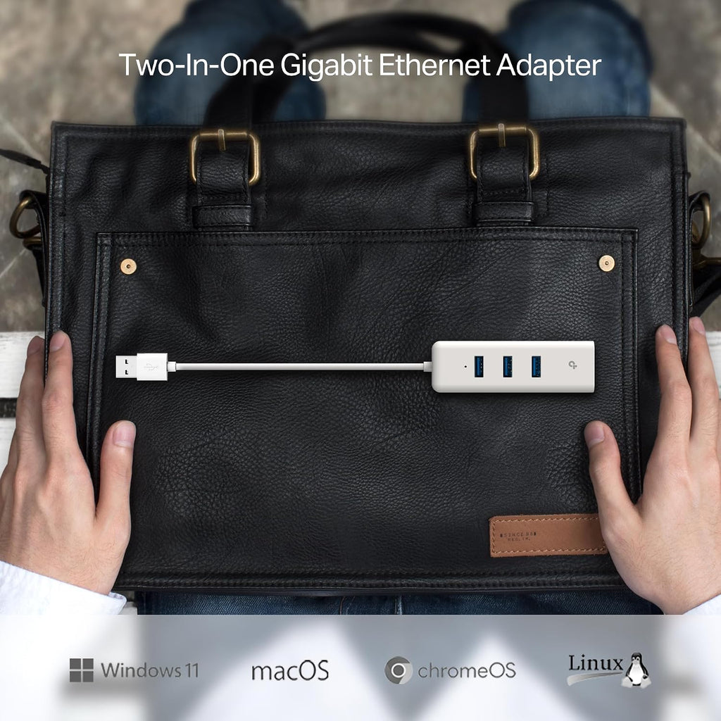 TP-Link USB 3.0 3 Port Hub & Gigabit Ethernet Adapter 2 in 1 USB Adapter UE330, White
