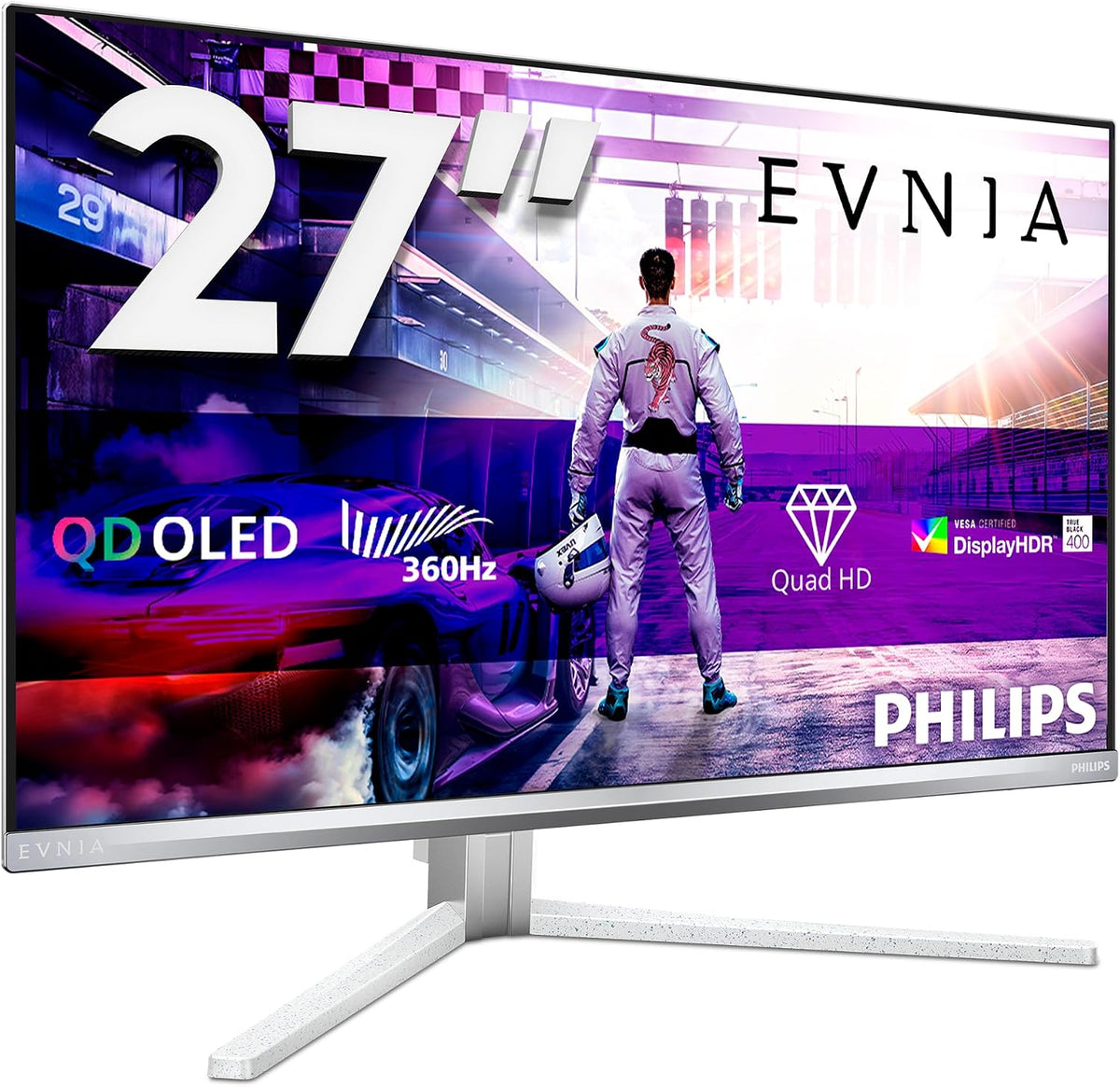 Philips Evnia 27M2N8500 - Gaming Monitor QHD OLED 27 inch, 360 Hz, 0.03 ms, HDR400, FreeSync. Prem., G-Sync composition. (2560x1440, 2x HDMI 2.1, 1x DP 1.4, USB hub) white — White