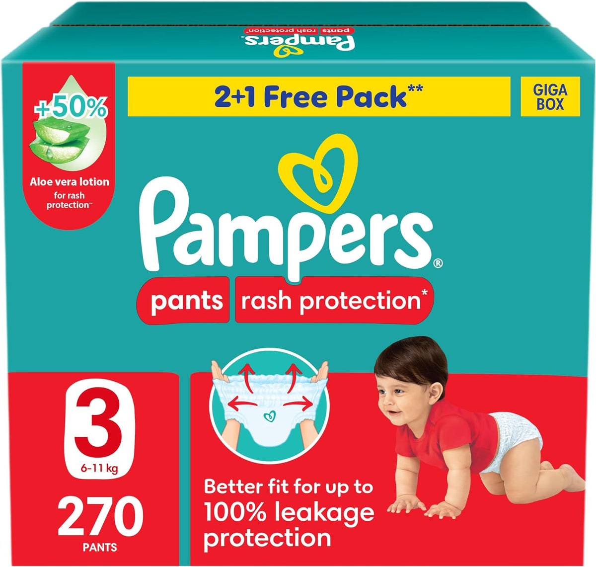 Pampers Rash Protection Culotte Pants Diapers Size 3, 6-11kg Box 270 Count