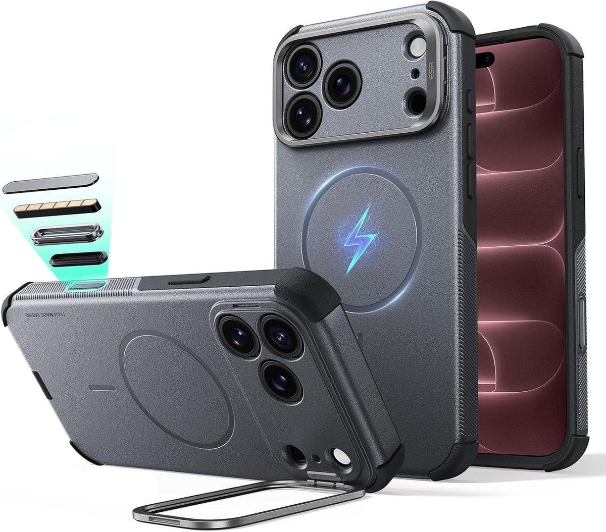 ESR Cyber Tough for iPhone 18 Pro Max/17 Pro Max Case with Flex Stand Grey