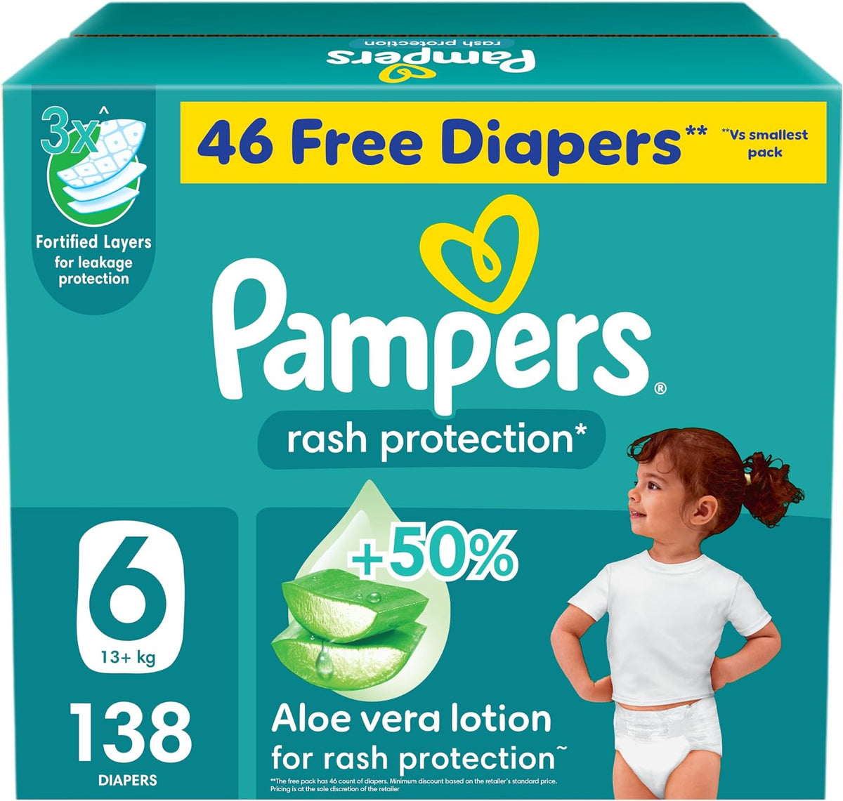 Pampers Rash Protection Aloe Taped Diapers 13+kg Size 6 Saver Box 138 Count