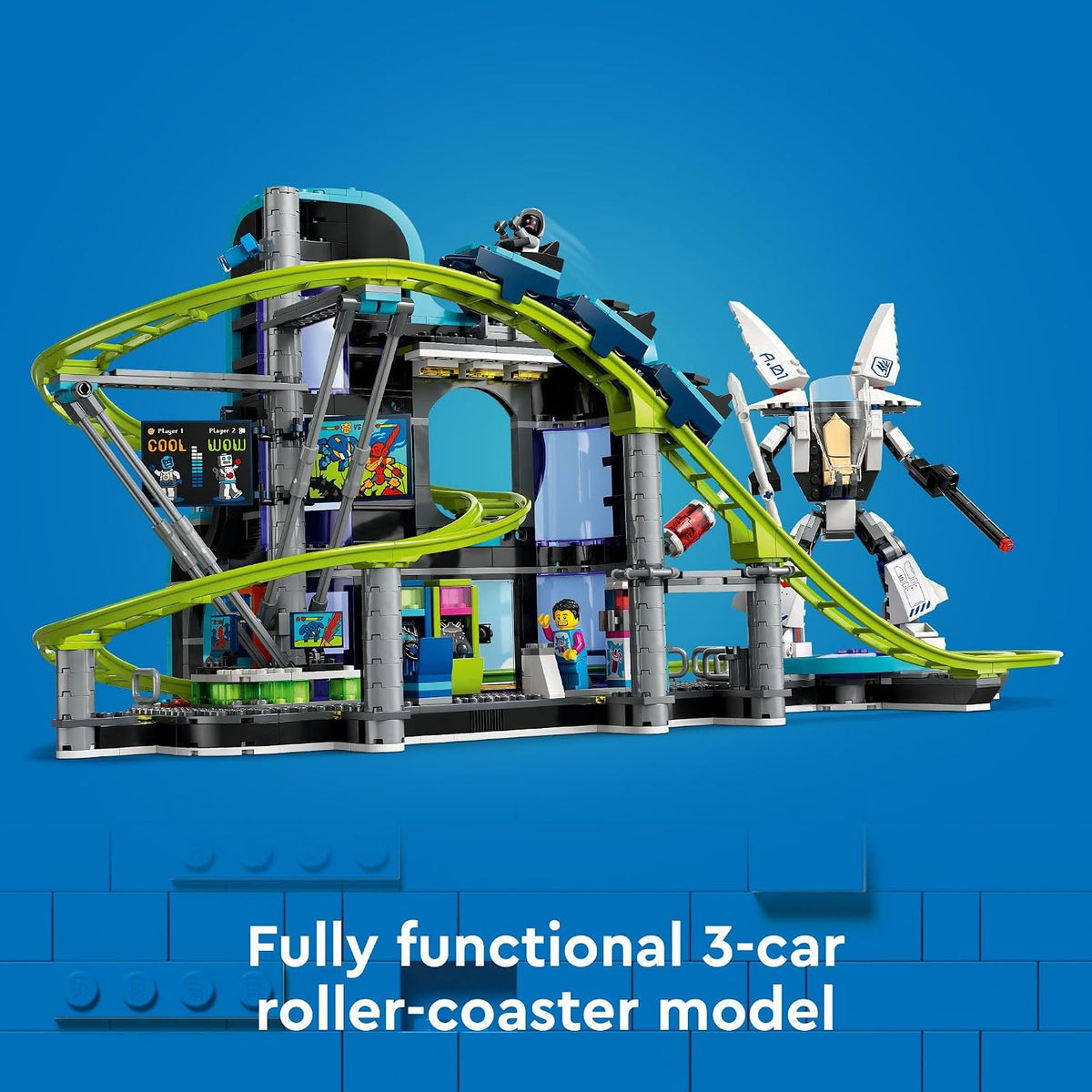 LEGO City Robot World Roller-Coaster Park Adventure Toy, Arcade Themed Roller Coaster Set with Posable Mech Action Figure and 8 Minifigures, Creative Gift for Boys, Girls and Kids Ages 8 and Up, 60421