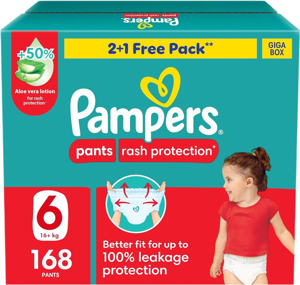 Pampers Rash Protection Culotte Pants Diapers Size 6, 16+kg Box 168 Count