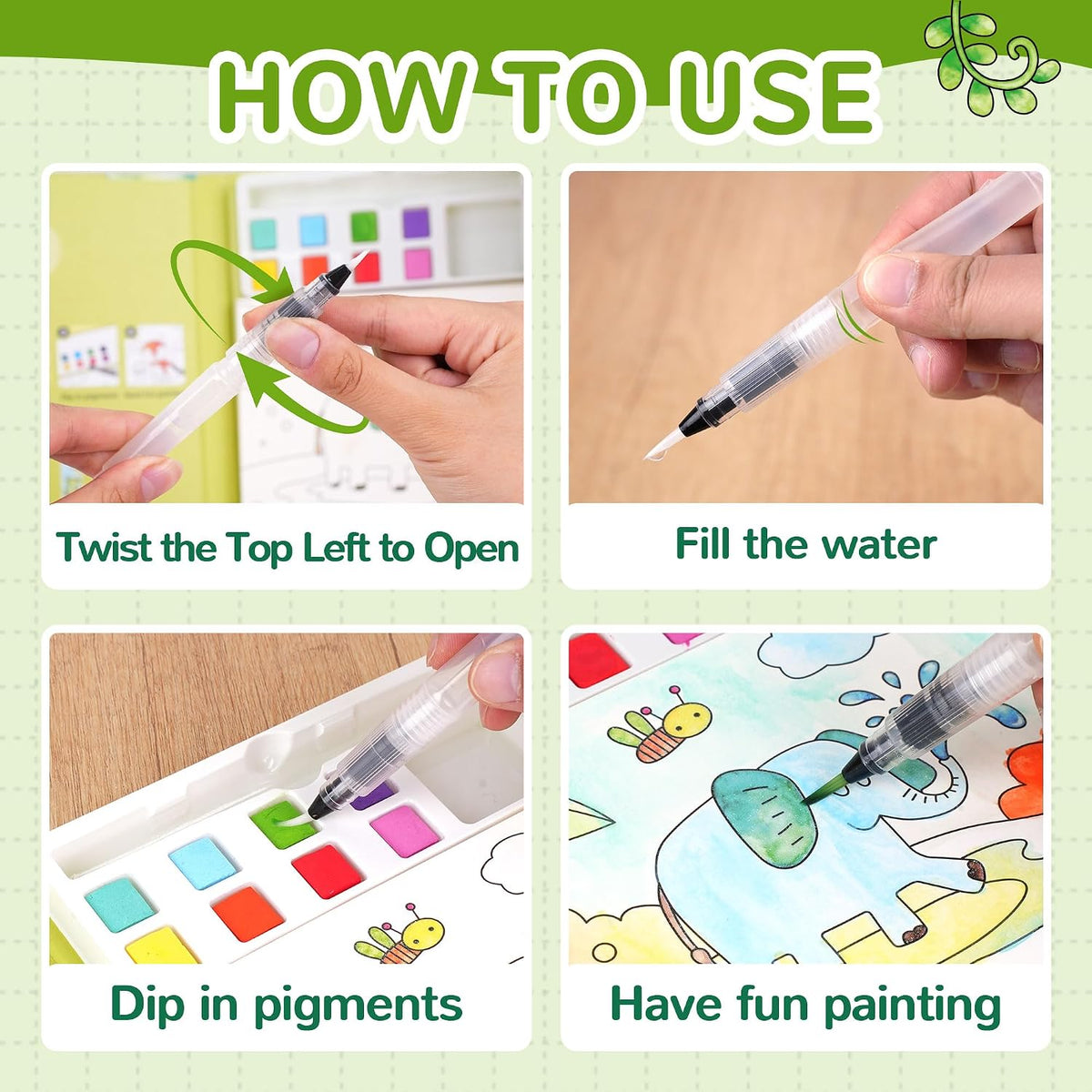 YPLUS Watercolour Activity Book with 8 Paint Colours — Animals