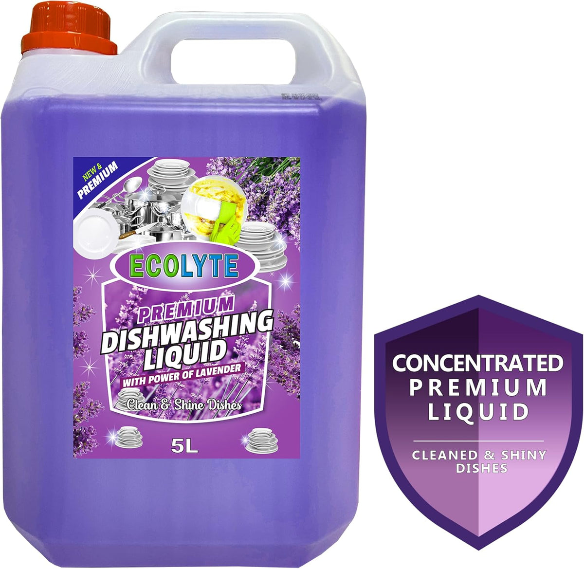 ECOLYTE+ Dishwashing Liquid Soap, Platinum Antibacterial Detergent & Perfect Shine (Lavender, 5 Liter) — additional view 2