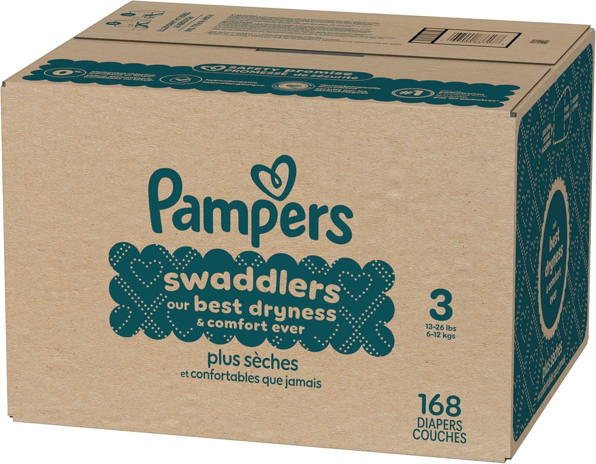 Pampers Diapers Size 3, 168 Count - Swaddlers Disposable Baby Diapers (Packaging & Prints May Vary)
