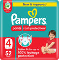 Pampers Rash Protection Pants Diapers, Size 4, 9-14kg, Mega Pack, 52 pcs