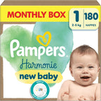 Pampers Harmonie Nappies Size 1, 180 Nappies, 2kg-5kg, Gentle Skin Protection Cushiony Soft