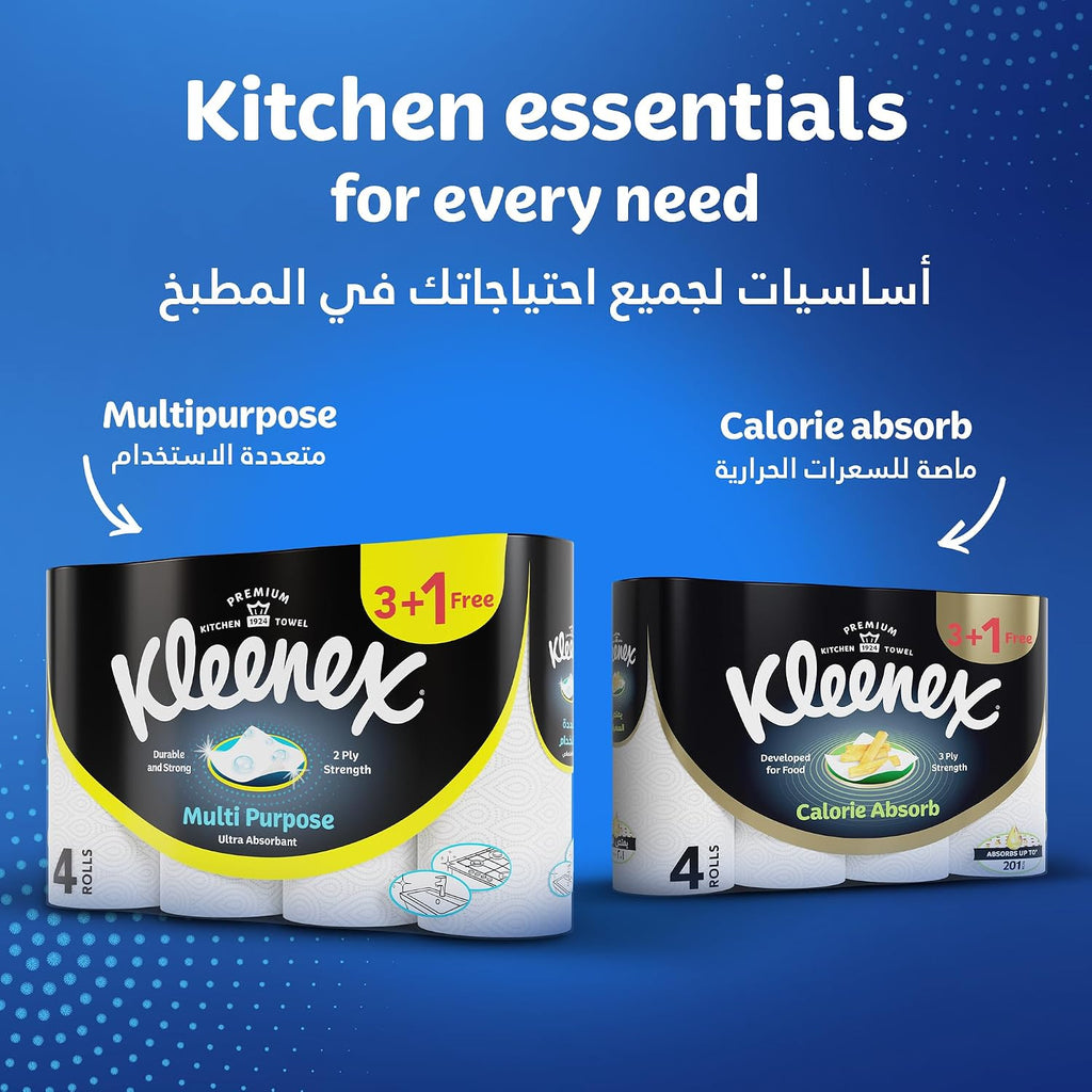 Kleenex Multi Purpose Kitchen Tissue Paper Towel, 2 PLY, 4 Rolls x 90 Sheets, Absorbent Towels for all Surfaces — additional view 6