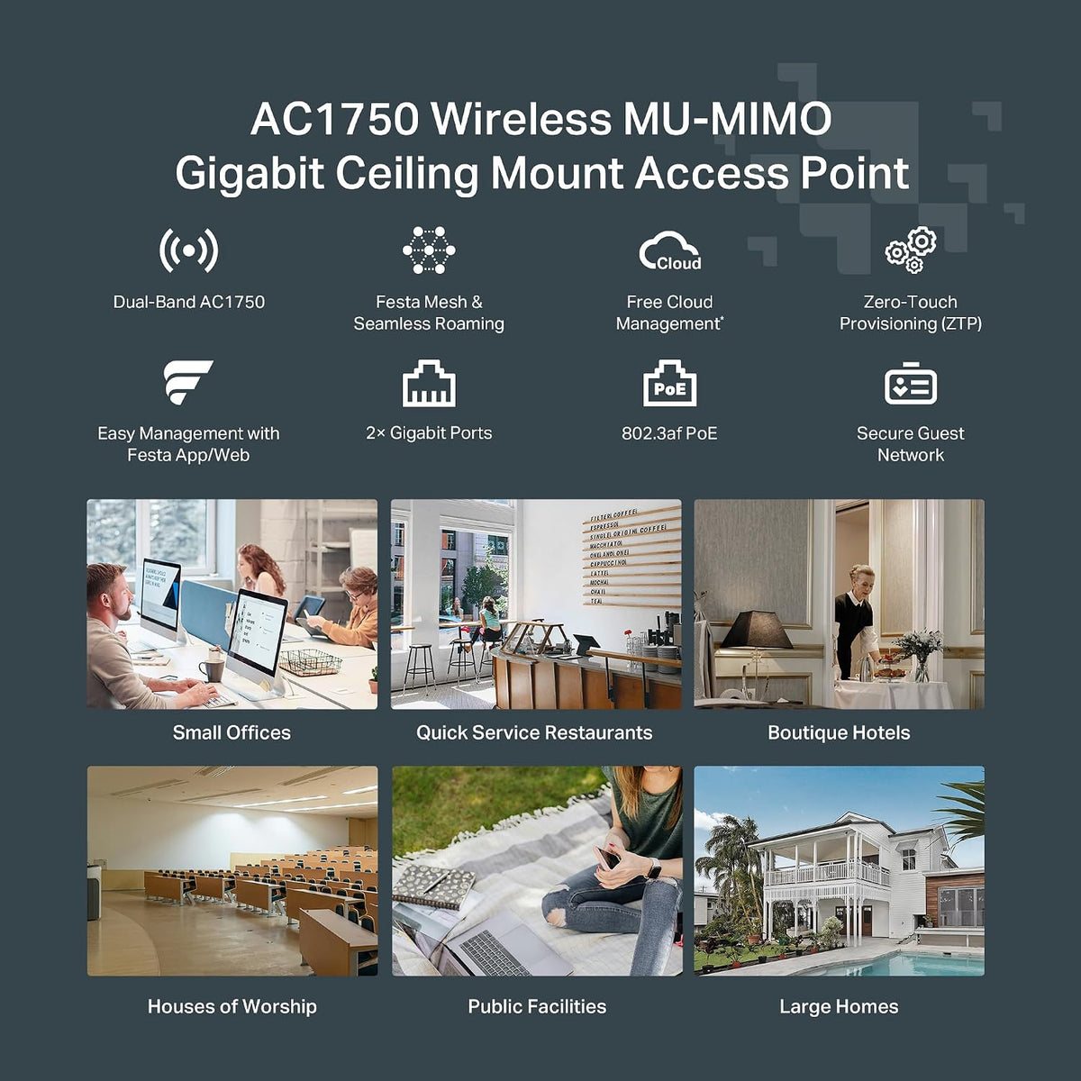 TP-Link Festa F54 Wireless Access Point AC1750 Gigabit Port Mesh Seamless Roaming, MU-MIMO, Self-Organizing Network Free Cloud Management PoE Powered, Zero-Touch Provisioning, Does not Work with Omada