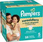Diapers Size 5, 58 Count - Pampers Swaddlers Disposable Baby Diapers, Super Pack