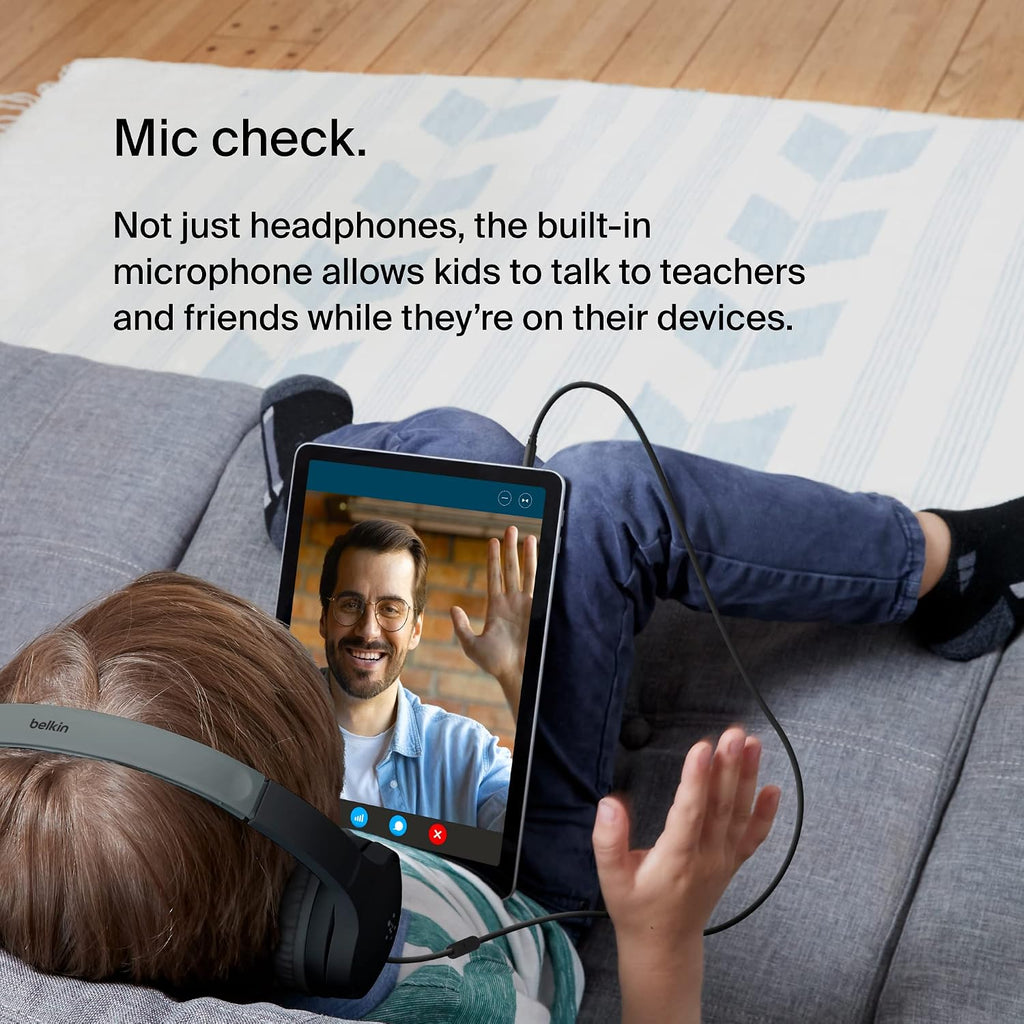 Belkin SoundForm Mini Wired On-Ear for Over-Ear Headset for Children with inline Microphone for Online Learning, School, Travel, Play, For 3.5mm Compatible Devices - Black, Kids Headphones (Wired)