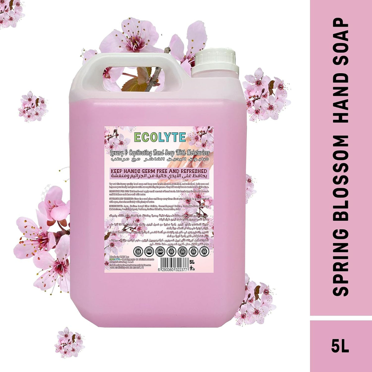 ECOLYTE+ Disinfectant Ecolyte Premium Hand Wash Liquid Refill - 5 Liter - Spring Blossom - Effective Germ Protection — additional view 3