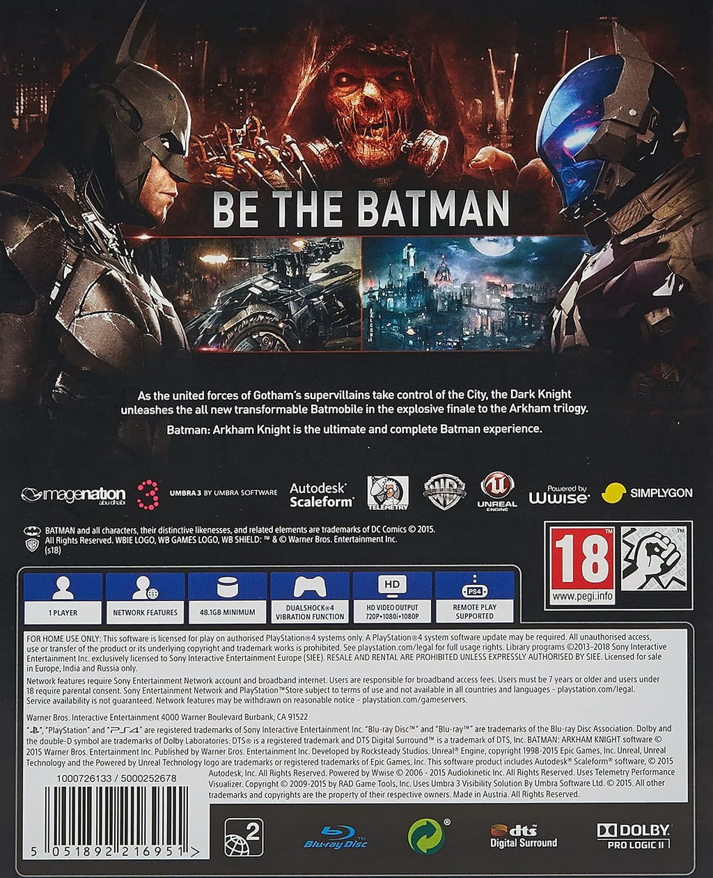 Batman Arkham Knight Playstation 4 By Warner Bros. Interactive (Ps4)