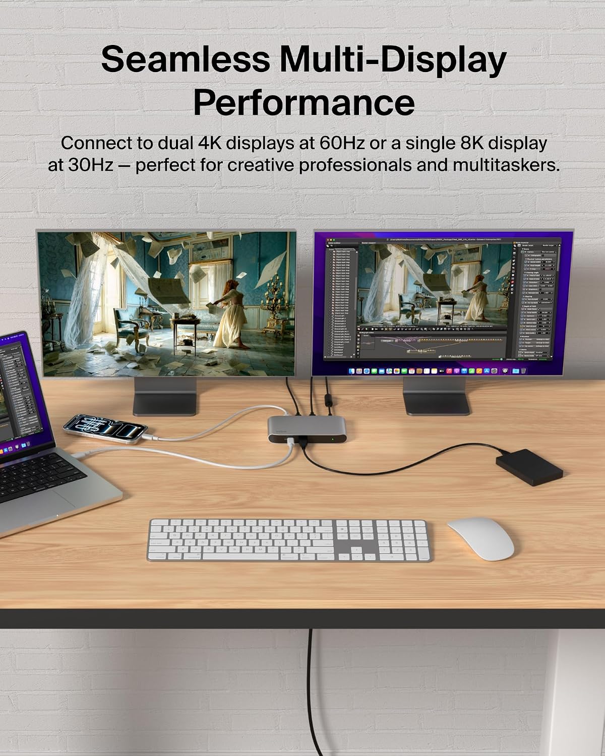 Belkin Connect Thunderbolt 4 Docking Station, 5-in-1 USB-C Multiport Core Hub w/ 96W Power Delivery for Mac, Windows, Single 8K or Dual 4K Display, Thunderbolt 4 Cable & Power Supply Included