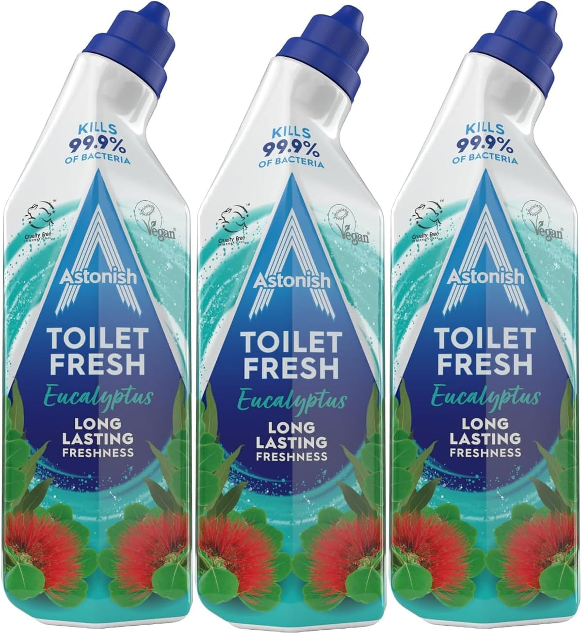 Astonish Toilet Fresh - Eucalyptus - Long Lasting Fragrance - Kills 99.9% Bacteria - 360 Degree - Easy Cleaning - Prevent Limescale Buildup - Fast Working - Cruelty Free - Vegan -750ML * 3 Pack — front product image