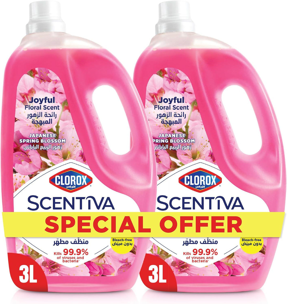 Clorox Scentiva Disinfectant Floor Cleaner 3L Dual Pack Japanese Spring Blossom, Bleach Free — front product image