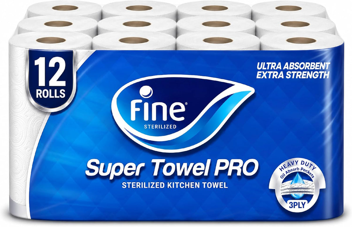 Fine Kitchen Super Towel Pro, 12 Rolls 60 Sheets x 3 Ply Paper Tissue — front product image