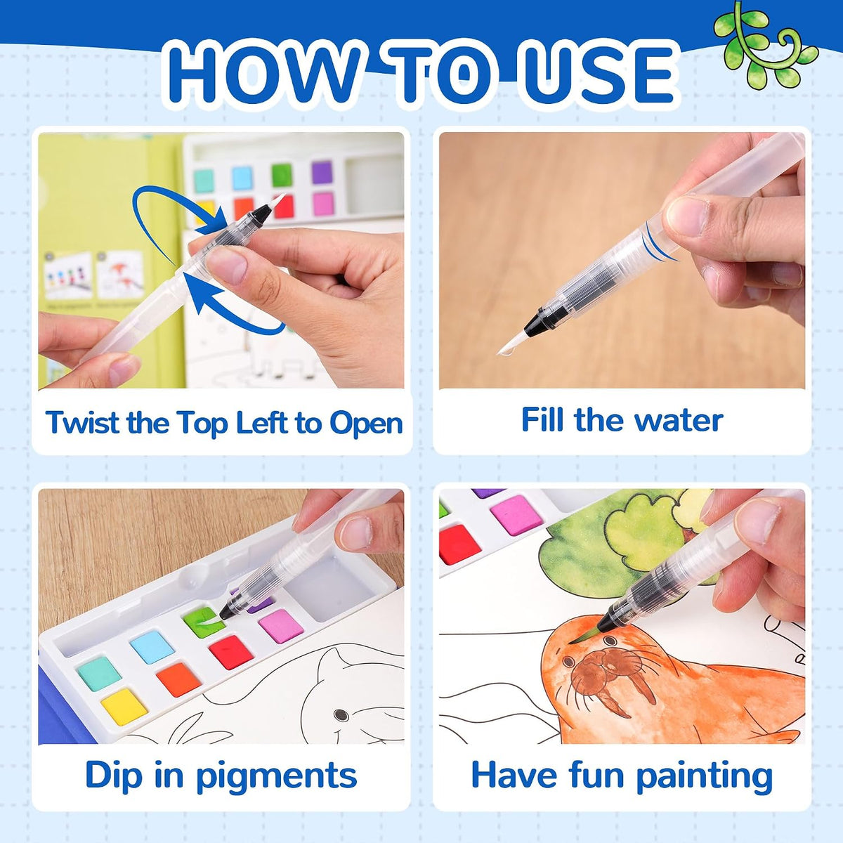 YPLUS Watercolour Activity Book with 8 Paint Colours — Sea Animals