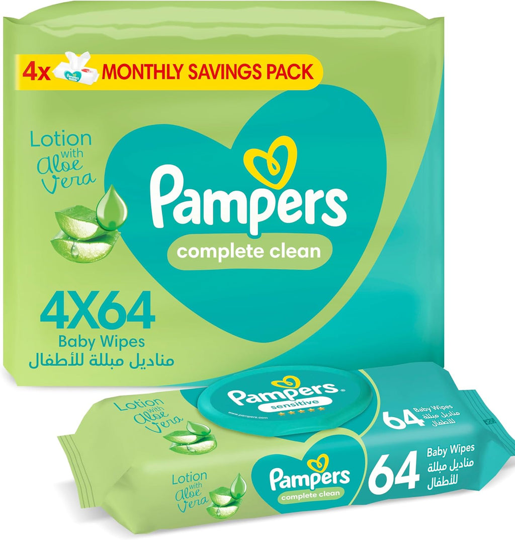 Pampers Complete Clean Baby Wipes, with Aloe Vera Lotion, 8 Packs, 256 Wipe Count