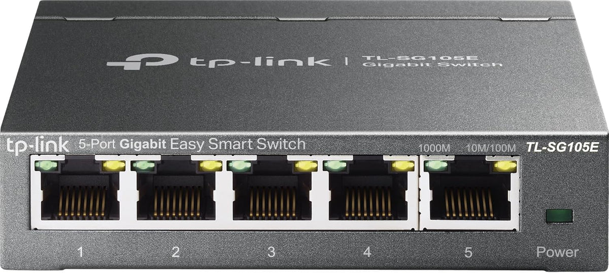 TP-Link TL-SG105E 5-Ports Gigabit Easy Smart Managed Netzwerk Switch(Plug-and-Play,Metallgehäuse, QoS, IGMP-Snooping,LAN Verteiler, zentrales Management, energieeffizient) schwarz metallic