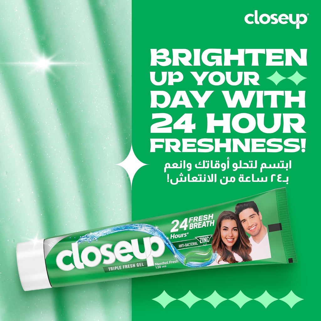 Closeup Triple Fresh Gel Toothpaste, Menthol Fresh, for 24HR fresh breath, 120ml — additional product view 3