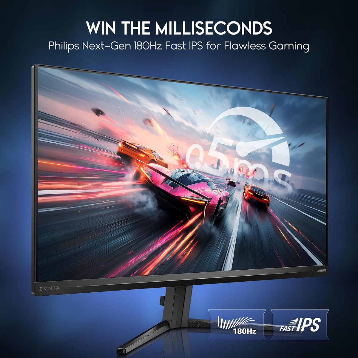 Philips Evnia 24M2N3200L 23.8-inch Fast IPS Gaming Monitor, Full HD, 180Hz, 0.5ms, G-Sync Compatible, HDR, Low Input Lag, Flicker Free — BLACK