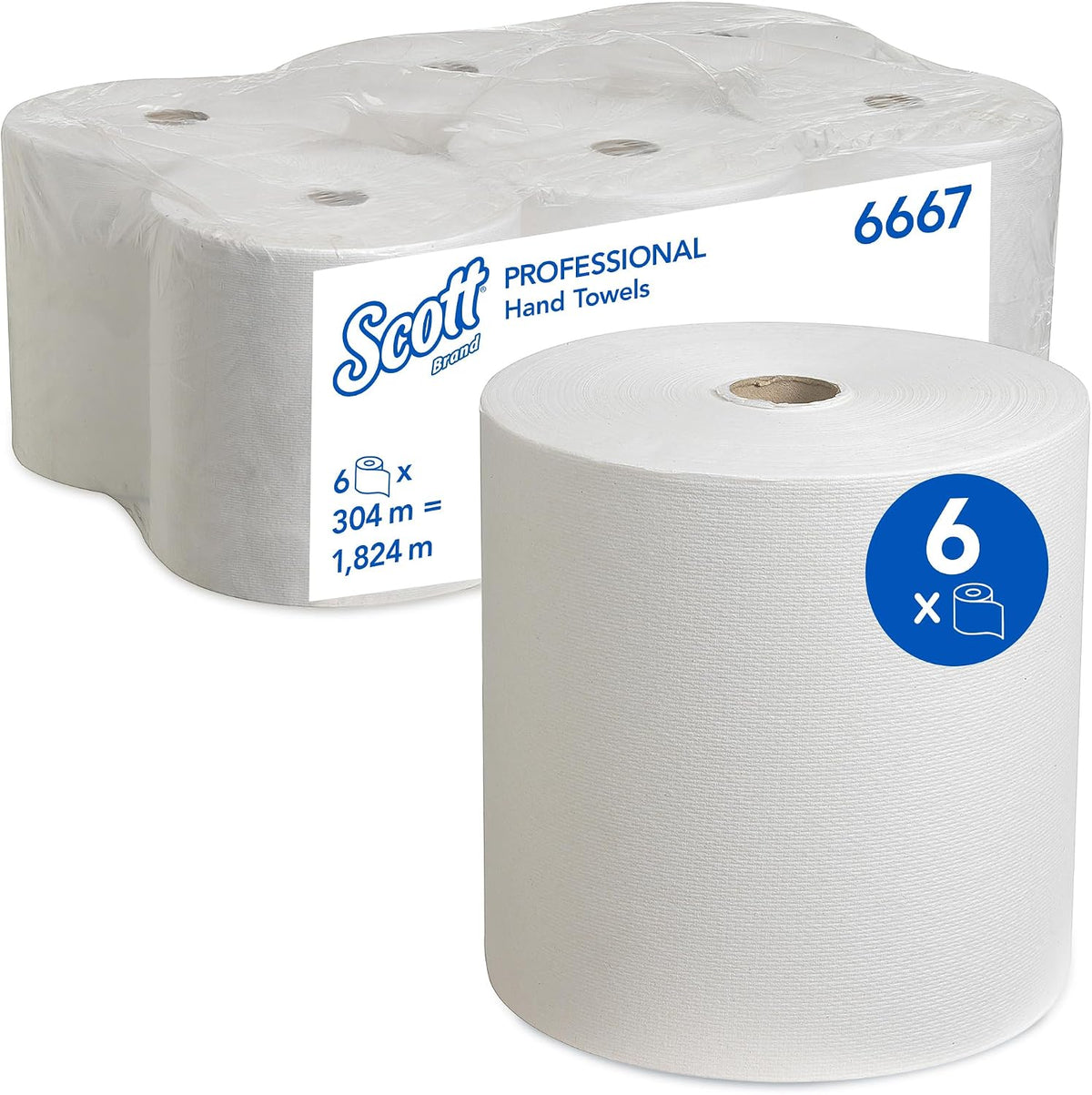 Scott® Rolled Paper Hand Towels 6667 – White 1-Ply Extra Absorbent (1,824m Total) — front product image