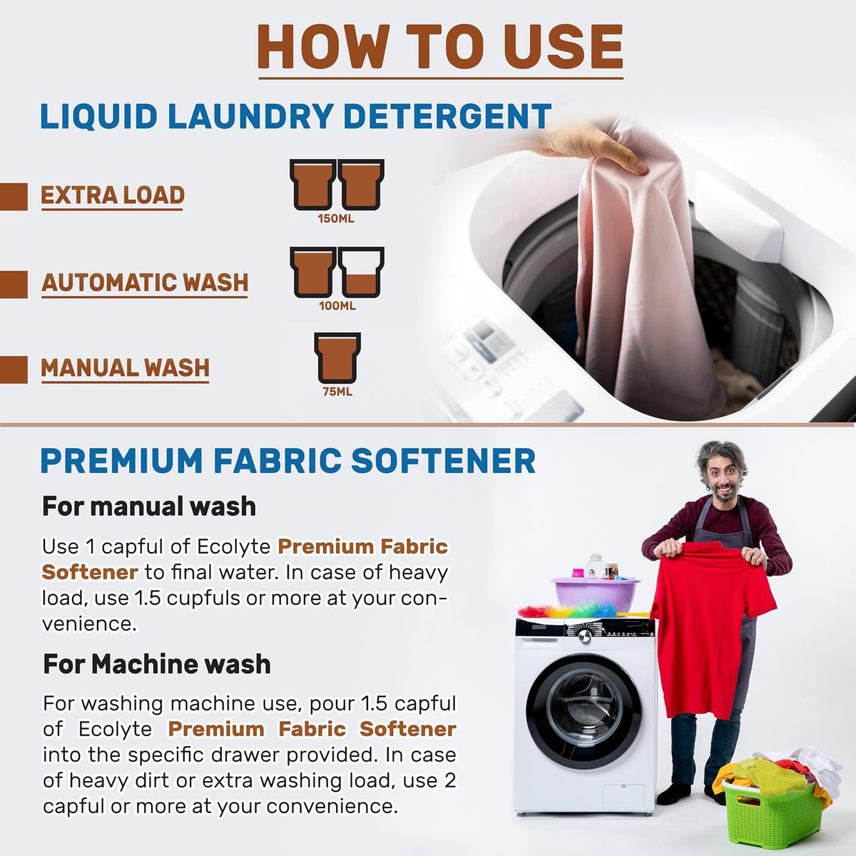 ECOLYTE+ Liquid Laundry Detergent & Fabric Softener Bundle, 6 in 1 Deep Clean, Perfect Clean, Long Lasting Scent, Enhances Softness, Feel Luxurious - (Morning Oud, 2 Liter, Pack of 2) — additional view 7