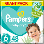 Pampers Baby-Dry Taped Diapers with Aloe Vera Lotion, up to 100% Leakage Protection, Size 6, 13+kg, 48 Count