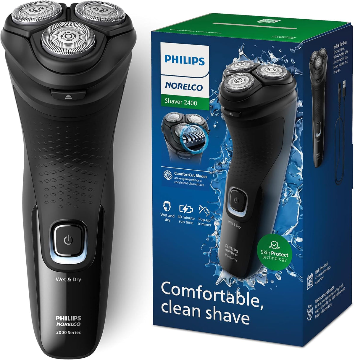 Philips Norelco Shaver 2400, Rechargeable Cordless Electric Shaver with Pop-Up Trimmer, X3001/90 — Black