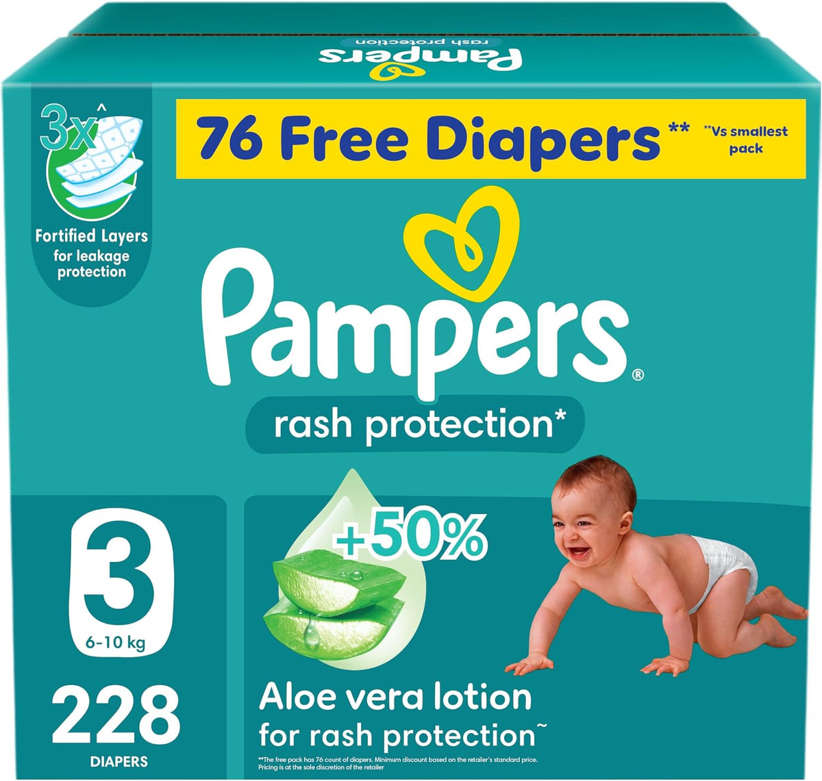 Pampers Rash Protection Aloe Taped Diapers, 6-10kg, Size 3, Box 228 Count