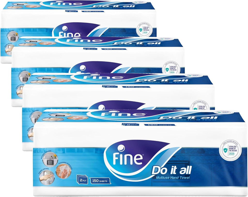 Fine Multi-Purpose Kitchen Paper Hand Towel Tissue, 150 sheets x 2Ply (Pack of 4) — front product image