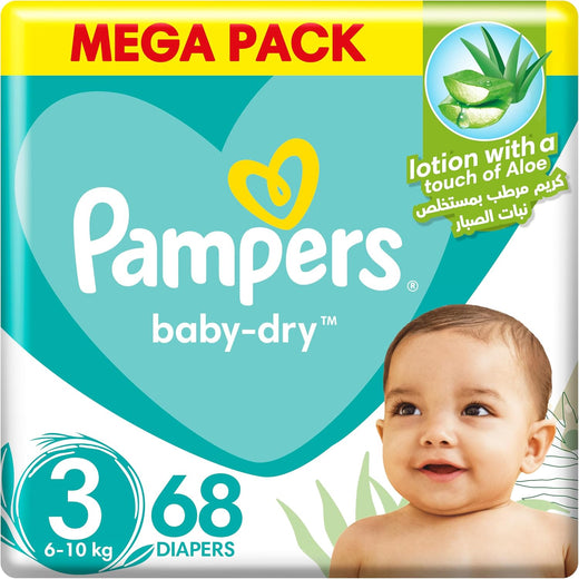 Pampers Baby-Dry Taped Diapers with Aloe Vera Lotion, up to 100% Leakage Protection, Size 3, 6-10kg, 68 Count