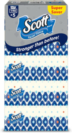 Scott Facial Tissue, 2 PLY, Super Saver, 190 Sheets x 5 Tissue Boxes — front product image