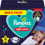 Pampers Nappy Pants Size 4 (9-15 kg / 20-33 lbs), Baby-Dry Night, 156 Nappies, MONTHLY BOX, Extra Protection All Night Long, Pull Ups