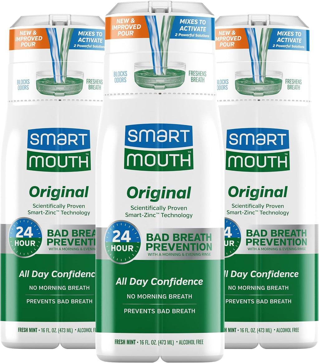 SmartMouth Original Zinc Activated Mouthwash, Fresh Mint, 16 fl oz, 3-Pack — front product image