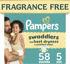 Diapers Size 5, 58 Count - Pampers Swaddlers Disposable Baby Diapers, Super Pack