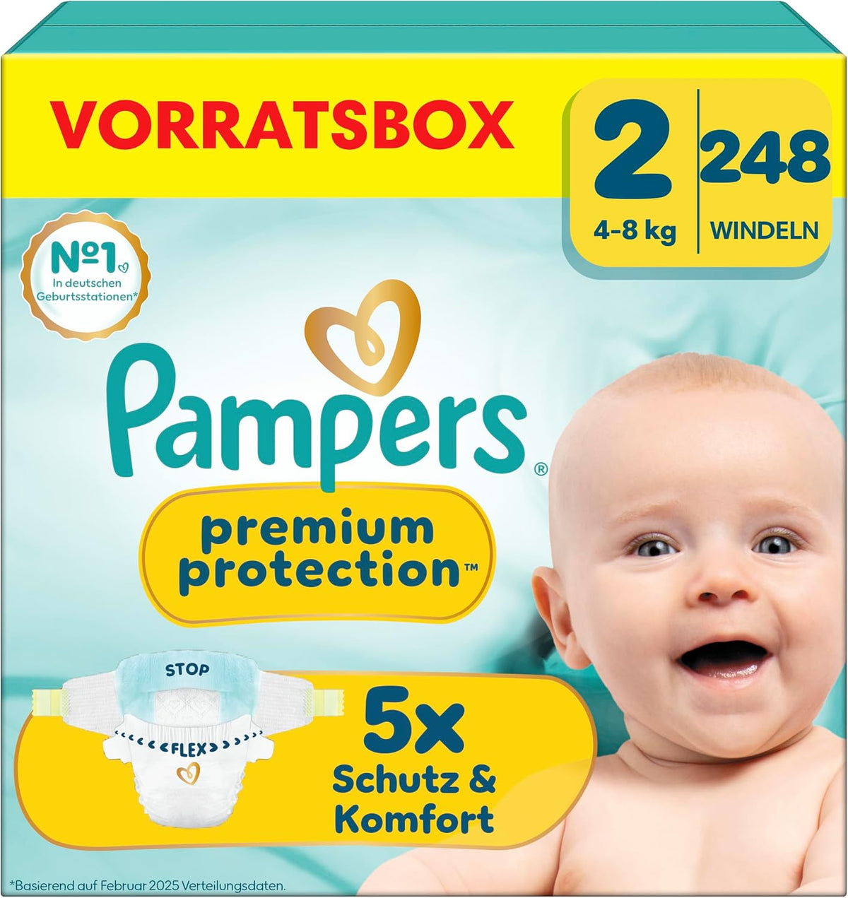 Pampers Premium Protection Size 2, 248 Nappies, 4 kg - 8 kg