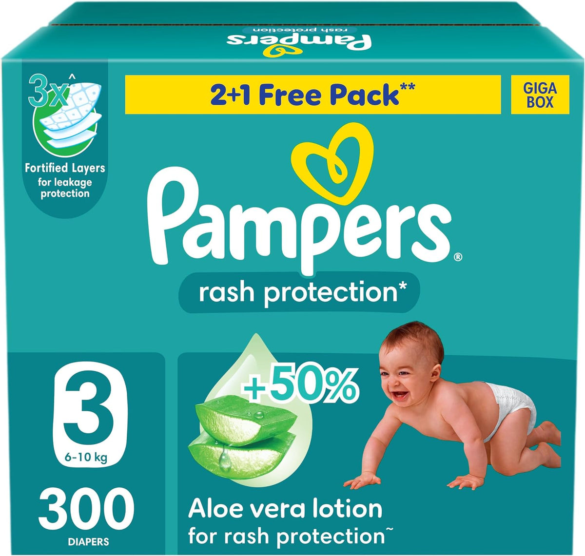 Pampers Rash Protection Aloe Taped Diapers 6-10kg Size 3 GigaBox 300 Count
