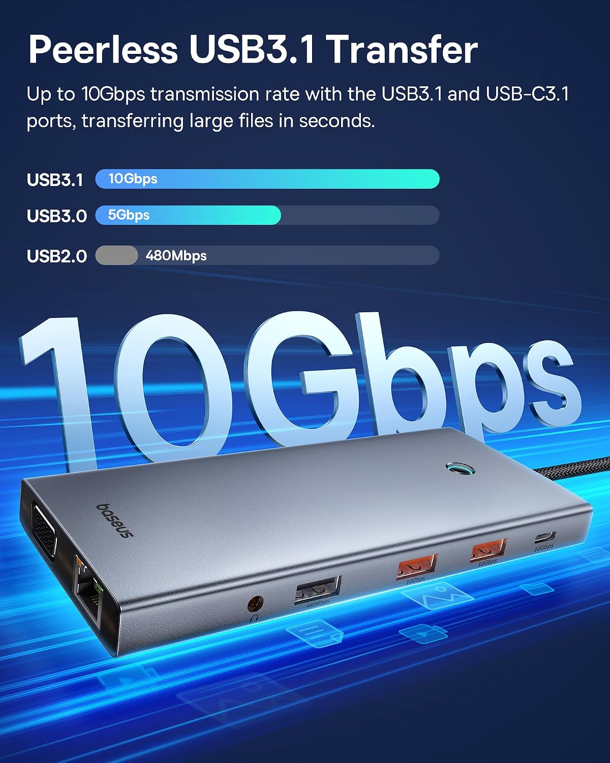 Baseus Chip Optimised: USB C Docking Station 3 Monitors, 13-in-1 USB C Hub with 2 HDMI 4K @ 60Hz, DisplayPort 4K @ 60Hz, VGA, USB 3.1 10 Gbps, PD 100W and Ethernet — Black