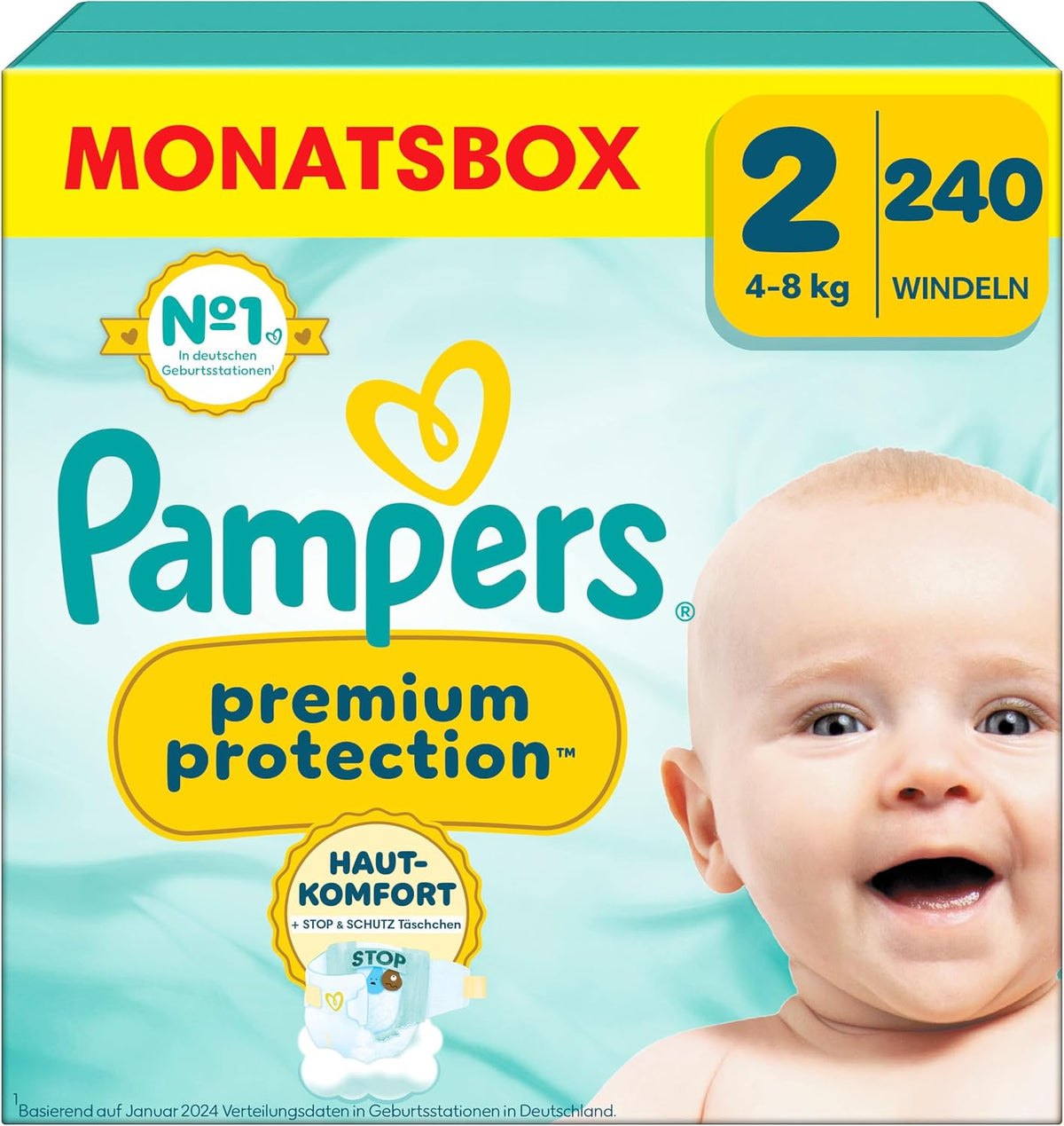 Pampers Premium Protection Size 2, Nappies X240, 4 kg - 8 kg, Our No.1 for Comfort & Protection of Sensitive Skin