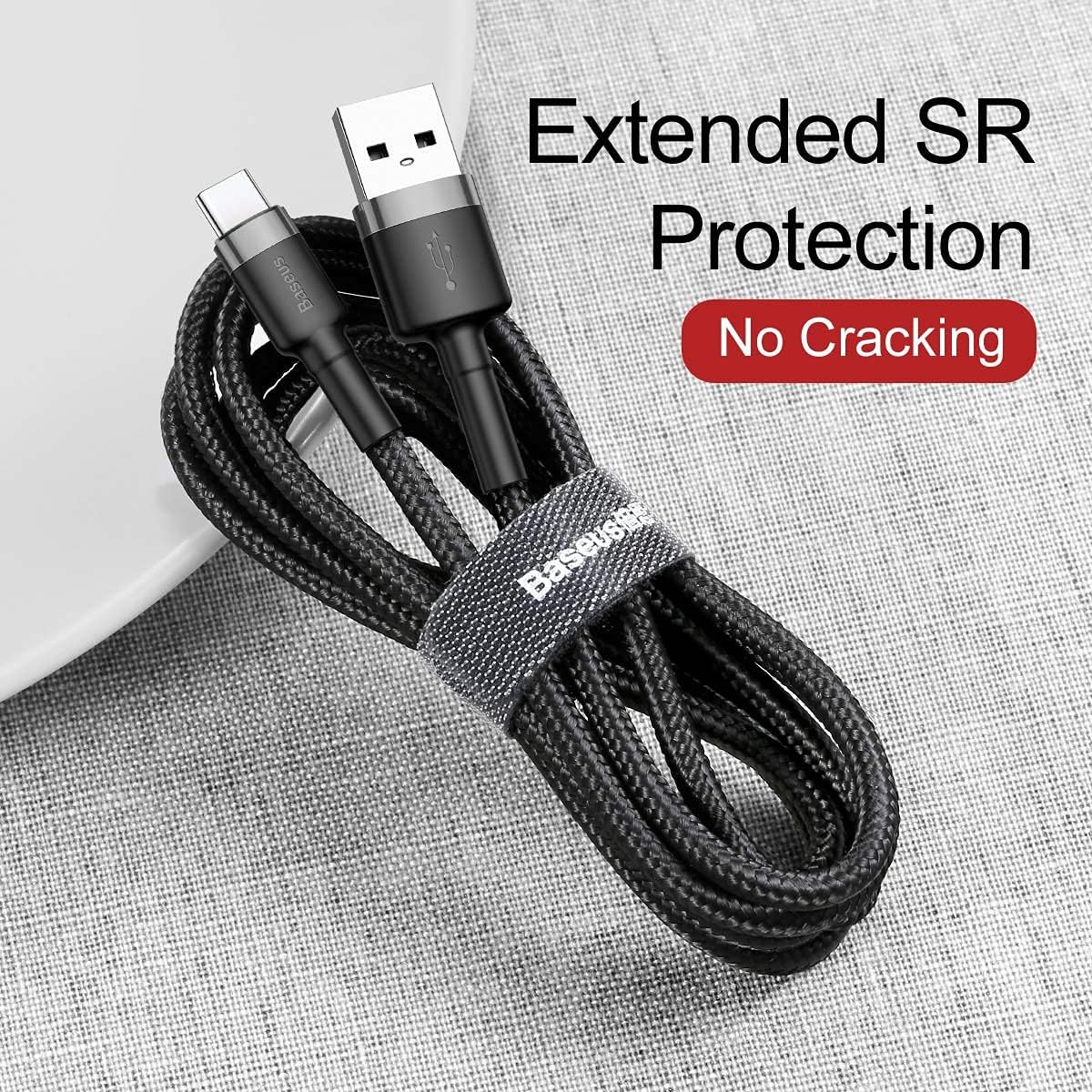 Baseus Cafule USB Cable for Type-C, 2A, 2m, Gray/Black — 2 Meters — Grey/Black